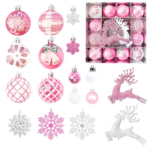 MORAINJAY 45er Set Weihnachtskugeln Rosa, Kunststoff...