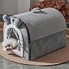 Jiupety Small Dog House Indoor, Dog Cave with Door Curtain Design, Puppy House with Reversible Washable Cushion, M Size Portable Pet Cave for Small Dogs Up to 12 Lbs, Non-Slip Bottom, Grey