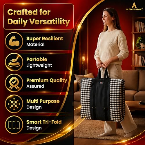 Image of Premium Foldable Floor Mattress for Sleeping, Portable Tri-Fold Sleeping Mat with Carry Bag, Lightweight Washable Guest Bed Mattress for Home, Travel, Camping & Kids Play Area