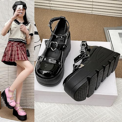 Image of Ulalaza Women Mary Jane Dress Pumps Lolita Shoes Cute Platform Gothic Double Ankle Strap Round Toe Chunky Heel Uniform Pumps Shoes Perfect for School Party Business Work Dance Date Night Club
