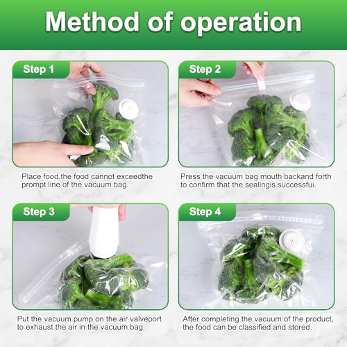 Image of Higfra Sous Vide Bags 30 Pcs & 2 Seal Clips, Upgraded Valve Reusable BPA Free Vacuum Sealer Bags Vacuum Food Storage Bags for Cooking, Food Storage, Microwave Heating