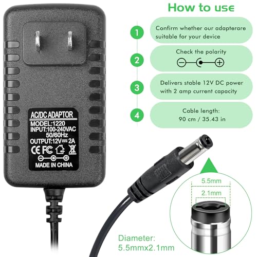Image of MAD OWL DC Power Supply Adapter, 12V 2A, Black, 5.5 x 2.1mm Center Positive Connector, for Guitar Pedals, Piano Keyboards, Electronic Musical Instruments