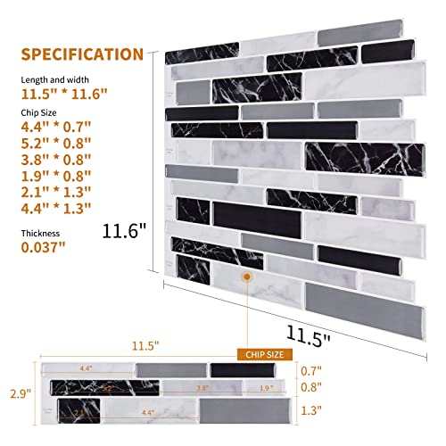 Wowstar 10-Sheet Peel And Stick Backsplash Tiles, Marble Look Stick On Tiles For Kitchen, 11.5"X11.5" (Black Marble) #TOP5