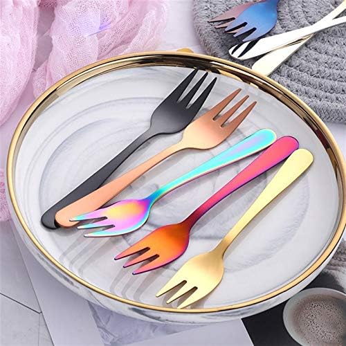 Forks 6pcs Tea Fork Set 18/8 Stainless Steel Fruit Fork Set Rainbow Dessert Fork for Cake Snack Gold Small Salad Fork dinnerware Set (Color : J) (A)