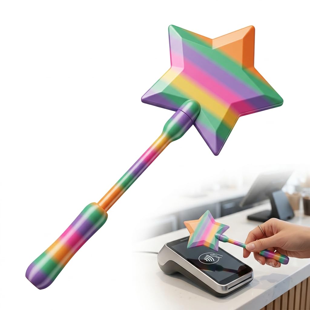 Credit Card Wand, 3 Piece Detachable Tap To Pay Wand, Fun Contactless Payment Magic Wand Credit Card Holder For Shopping And Pranks, 37cm 3D Printed Rainbow Fairy Wand Card Holder, Star Shape