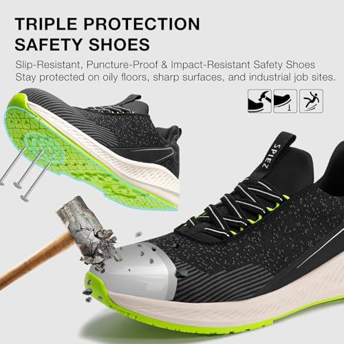 SPIEZ Slip-On Safety Shoes for Men & Women - Non-Steel Composite Toe, Fashion Sneaker Design, Hands-Free Convenience, All-Day Protection, US 5.5-13.53