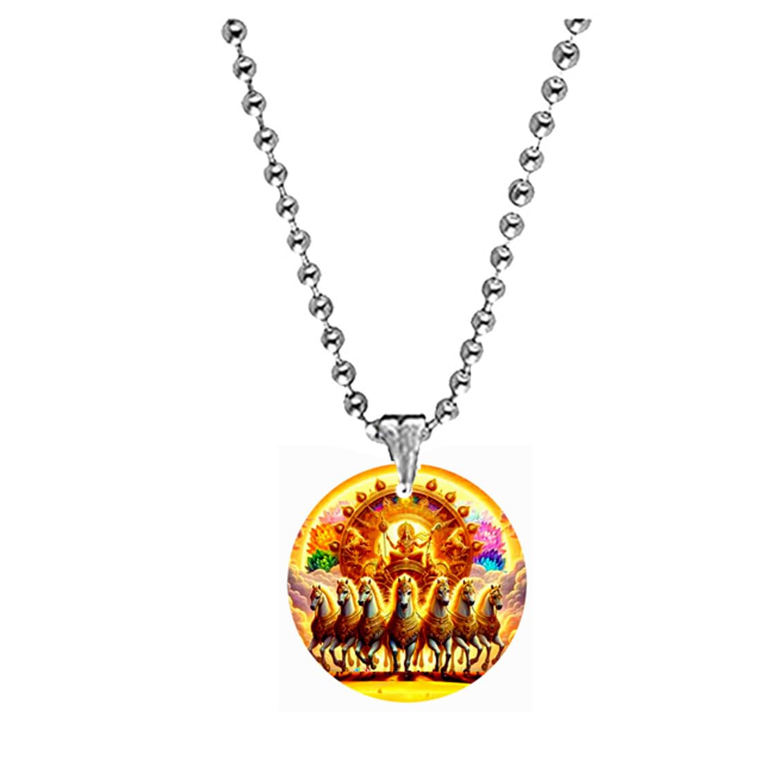 abhiora fashion Lord Surya Dev in Golden Chariot Bead Chain Acrylic Pendant for Men and Women Spiritual Divine Sun God Jewelry Gift-picture-32