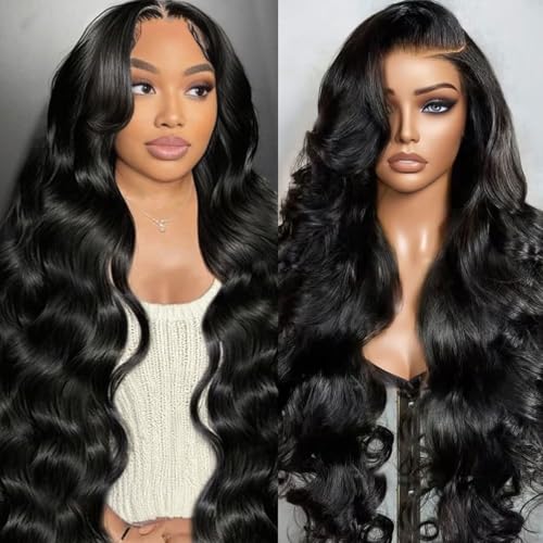 32 Inch Body Wave Lace Front Wigs Human Hair 200 Density Frontal Wigs Human Hair Tangle-Free 13x6 HD Lace Front Wigs Human Hair Pre Plucked Brazilian Virgin Hair Wig for Women Natural Black