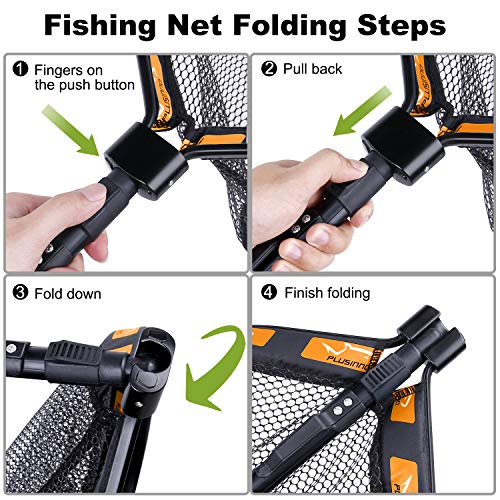 Plusinno Floating Fishing Net For Steelhead, Salmon, Fly, Kayak, Catfish, Bass, Trout Fishing, Rubber Coated Landing Net For Easy Catch & Release, Compact & Foldable For Easy Transportation & Storage #TOP3