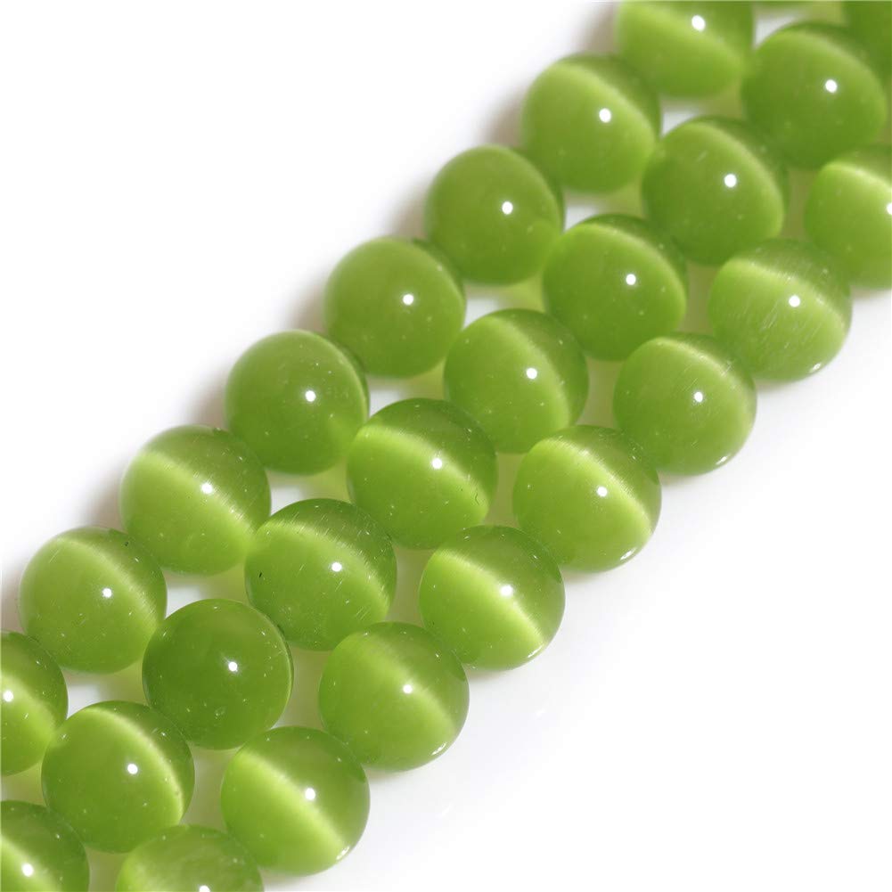 GEM-Inside 6mm Olive Cat Eye Round Gemstone Semi Precious Loose Beads for Jewellery Making 15''