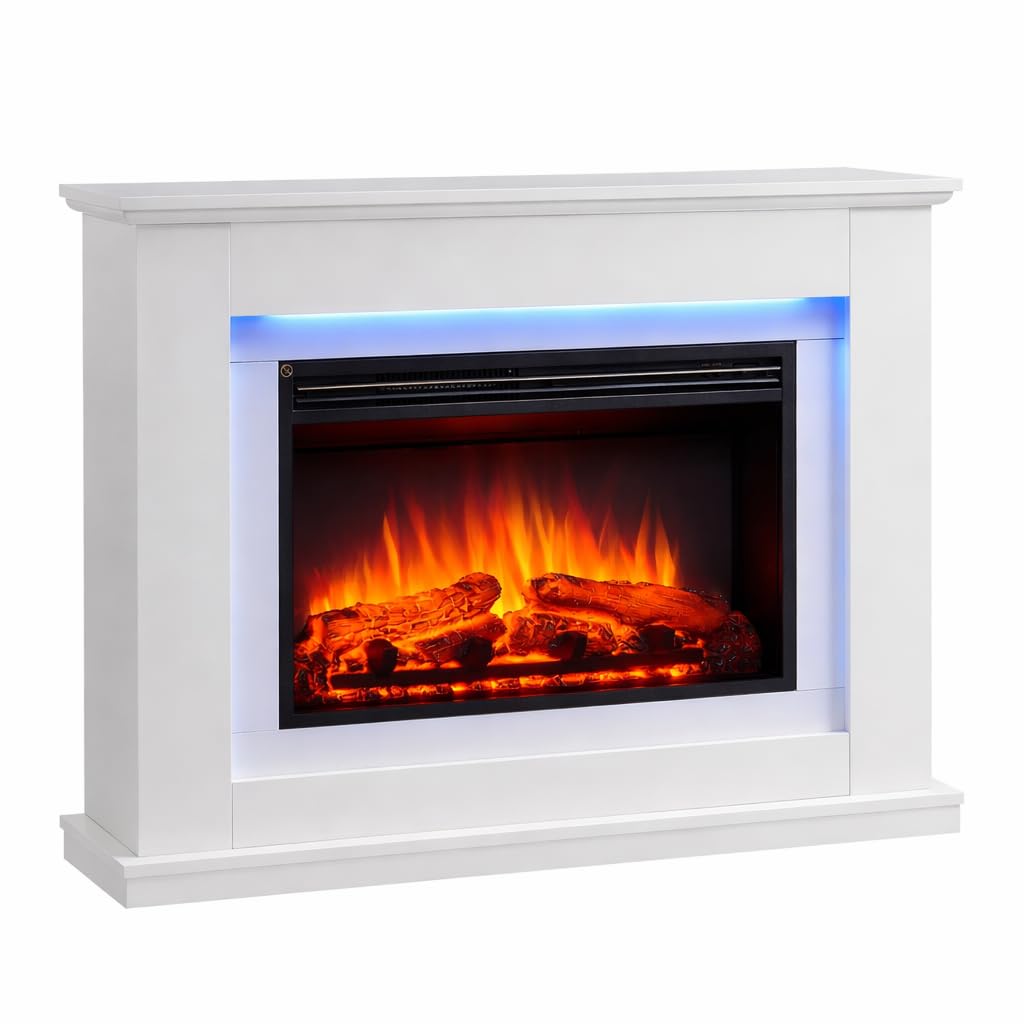 Flamme White Casella Electric Fireplace With 43’’ Surround Freestanding 2000W Heater Remote