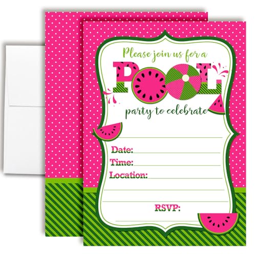 Invitaciones para fiestas de cumpleaños de sandía en color rosa de cartulina gruesa 20pzas