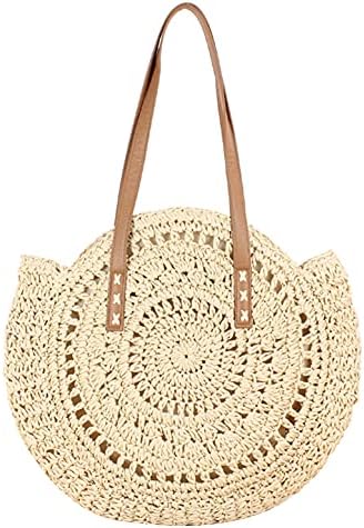 DKIIL NOIYB Straw Shoulder Bag For Women, Large Straw Bags Weave Handmade Handle Tote Bag Summer Beach Straw Handbags Bohemian Crossbody Bag