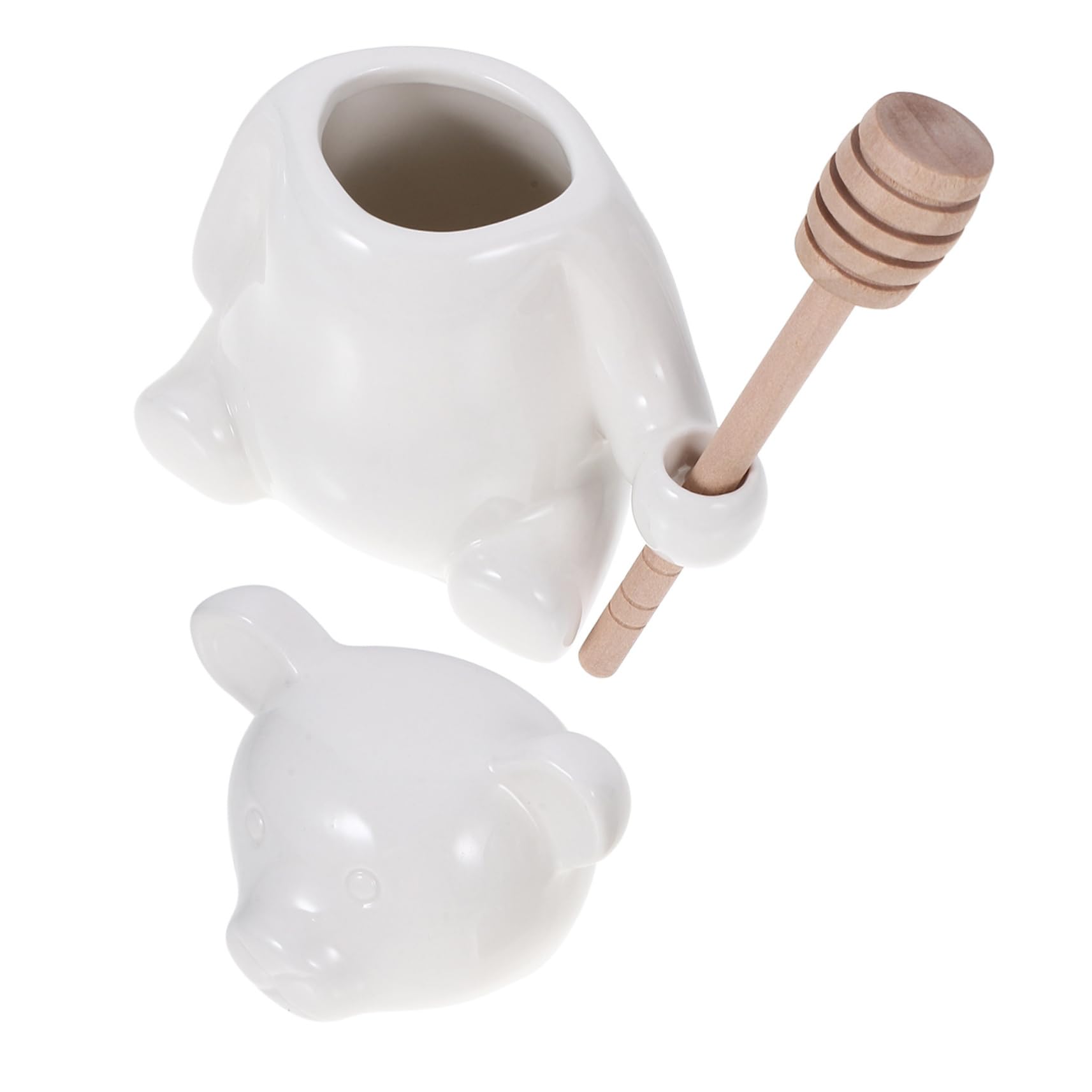 FUNOMOCYA 1 Set Cute Bear Shaped Ceramic Honey Storage Jar with Dipper Stick Compact Kitchen Storage for Honey Jam Snacks and More present for Friends and Family