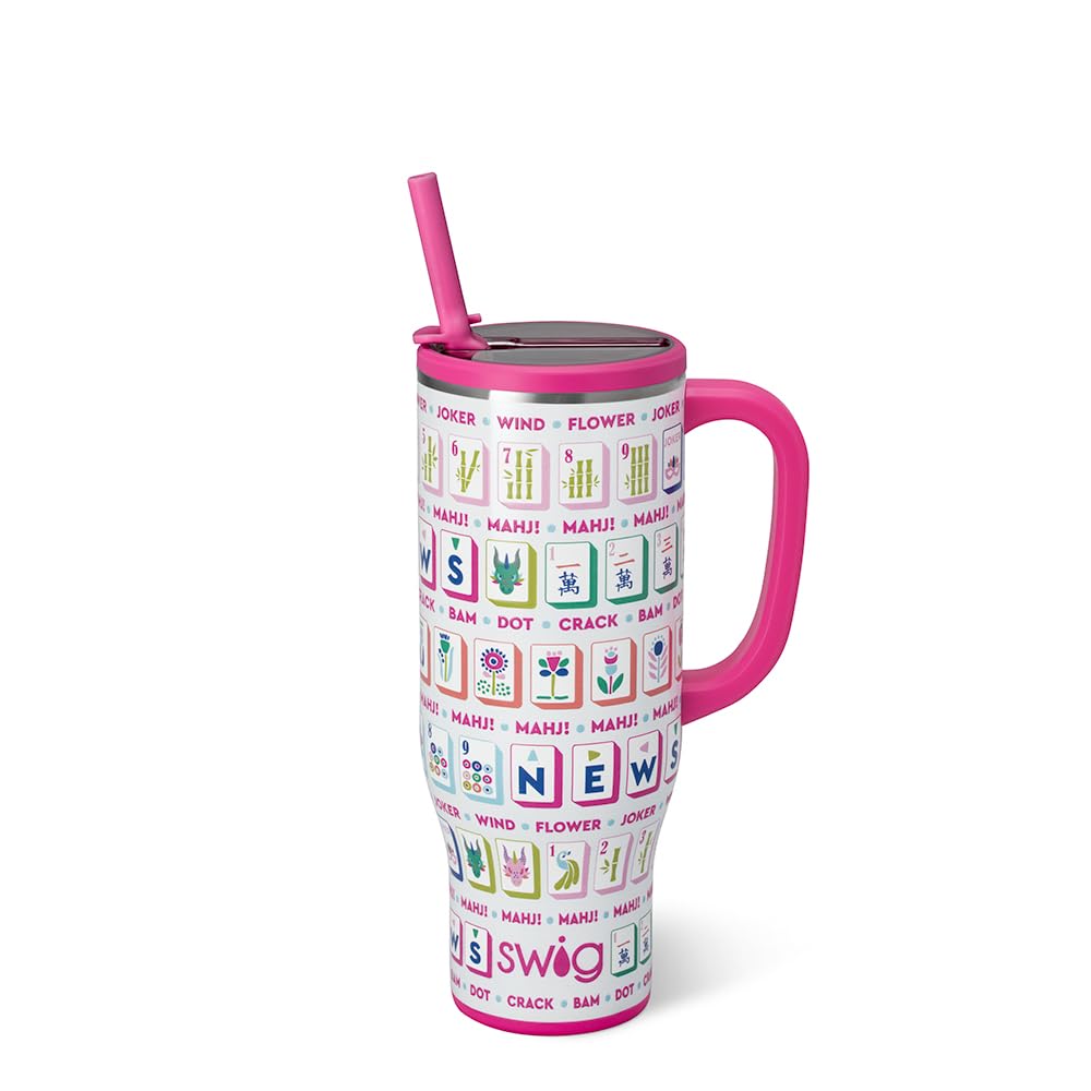 30oz Insulated Mega Mug with Handle & Straw, Mahjong