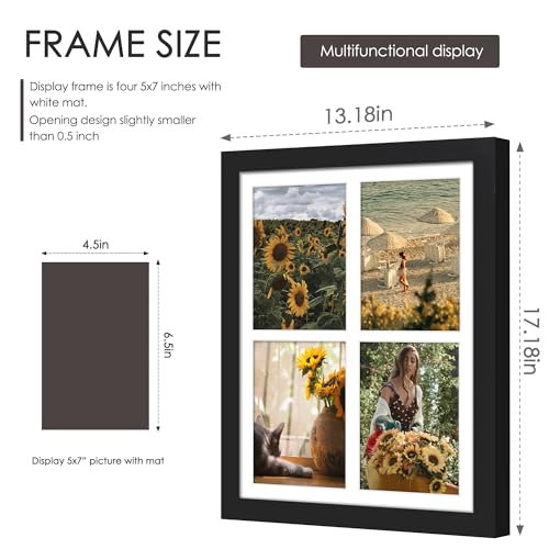 Image of DUENPY 12x16 Picture Frame, 5x7 Collage Picture Frame, Displays Four 5x7 inch Photos, or 12x16 (Without Mat) for Available Horizontal Wall Mounting Display and Vertical, Black.