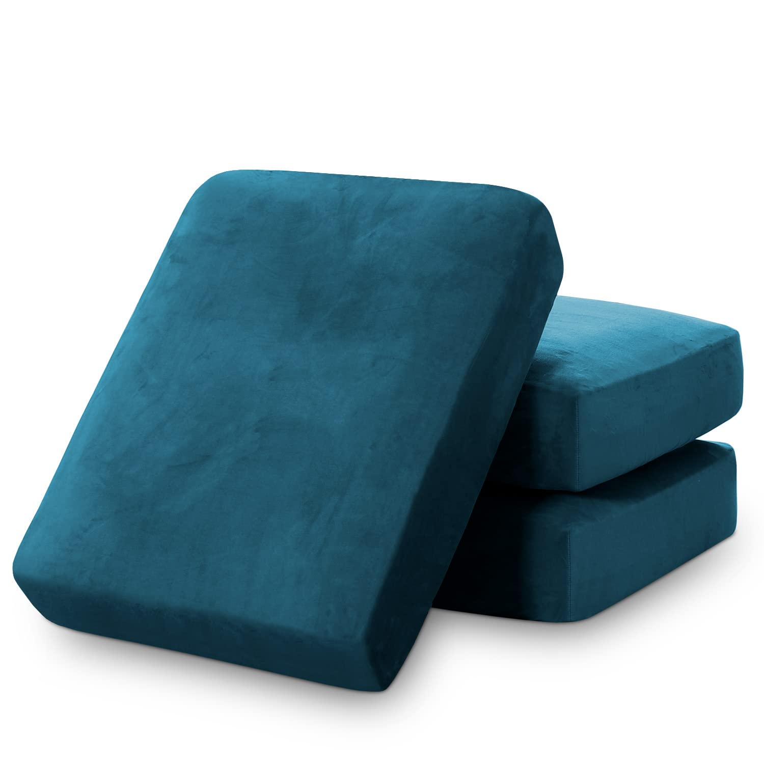 PrinceDeco Stretch Sofa Cushion Covers for Couches and Sofas,Soft Velvet Couch Seat Covers, Sofa Covers Washable, Seat Cushion Cover for 3 Couch Sofa Pet Friendly - Deep Teal, Each Width Up to 29.5"OEKO-TEX STANDARD 100