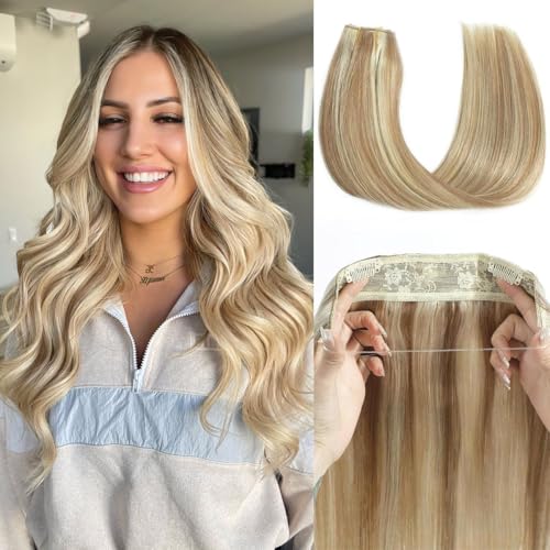 Tinashe Wire Hair Extensions Real Human Hair Straight Hair Extensions 14inch 80g Light Blonde Highlighted Golden Blonde Invisible Wire Fish Line Straight Human Hair Extension