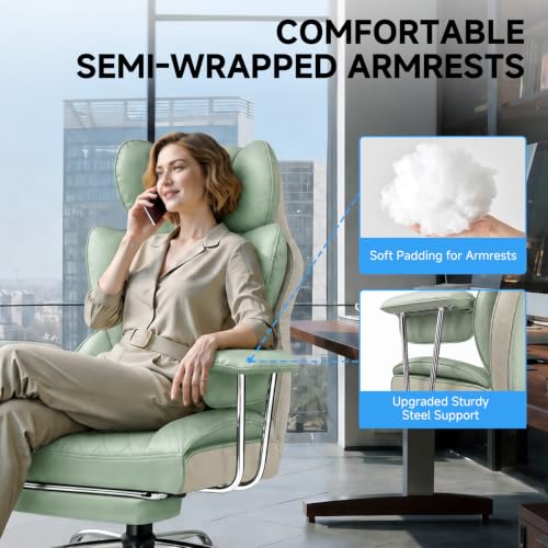 Image of GTPLAYER Gaming Chair,Office Chair with Pocket Spring Lumbar Support, Ergonomic Comfortable Wide Office Desk Computer Chair with Outward Fixed Soft Armrests and Footrest（Gray Green）