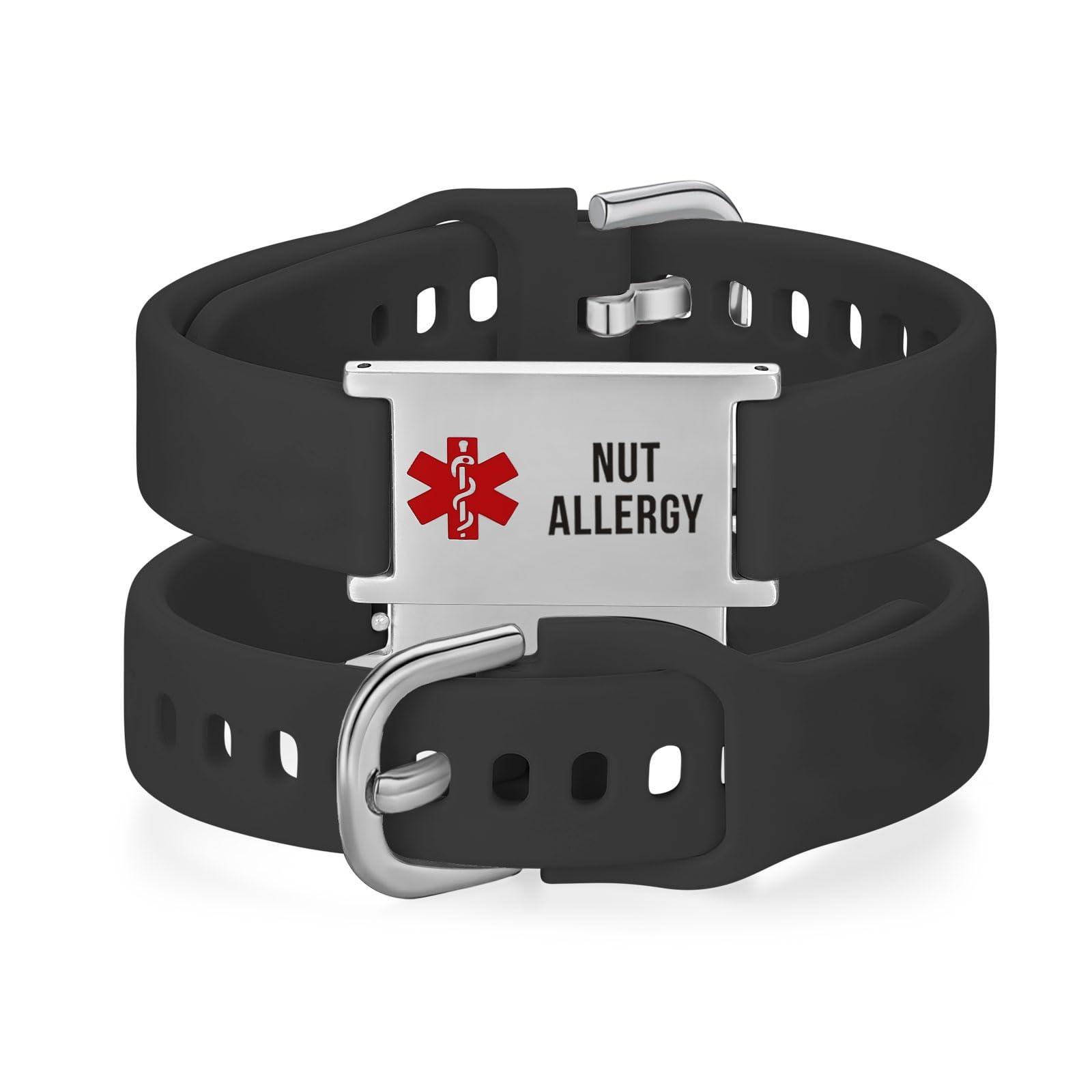 LinnaLove Medical Alert ID Bracelet – Adjustable Silicone Band, Custom or Pre-Engraved Options, QR Code Available