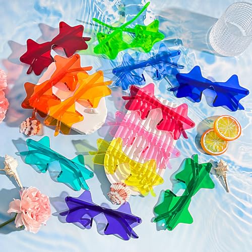 12/24 Pack Rimless Star Sunglasses for Women Men, Fun Pentagram Glasses Colorful Sunglasses Party Favors Set3