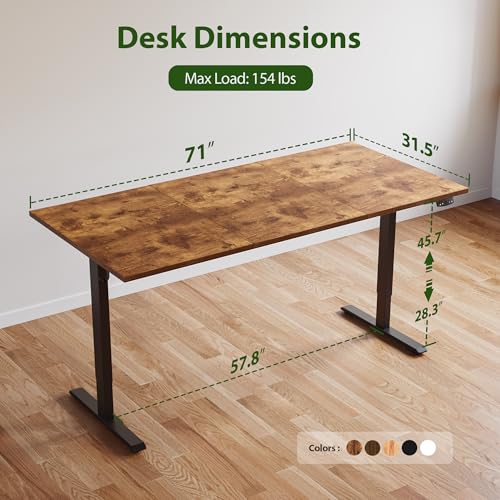 Image of Agilestic Electric Standing Desk, 71 x 31.5 Inches Height Adjustable Desk, Sit Stand up for Work Office Home, Ergonomic Rising Computer Table with Memory Preset, Rustic Brown