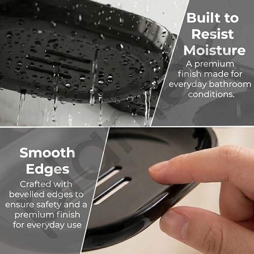 Image of Plantex J4 Stainless Steel Double Soap Dish for Bathroom /Soap Holder for Bathroom /Wall Mounted Soap Holder /Bathroom Accessories (PVD Black Finish) Onix