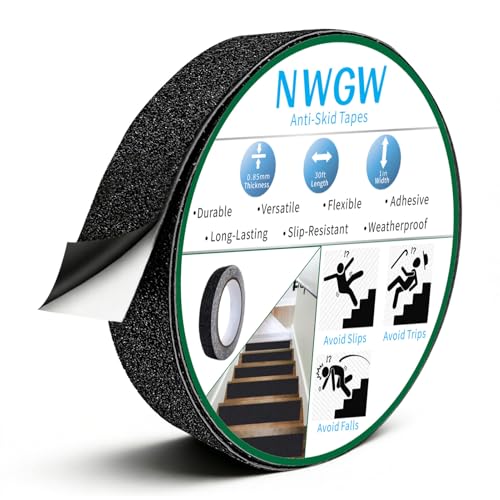 Image of Black Anti-Slip Stair Treads Tape,1 inch x35FT Heavy Duty PVC Non-Skid Grip Tape for Wooden Steps, Indoor /Outdoor Stairs, Pool Decks - Peel & Stick Waterproof Safety Traction