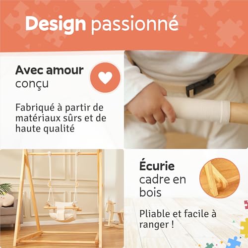 Balançoire en Bois pour bébé avec siège à Bascule Pliable, balancelle évolutive et Chaise à Bascule Enfant, Baby Swing en Bois Naturel Stable et sûr, Jouet bébé pour intérieur et extérieur sécurisé – Image 4