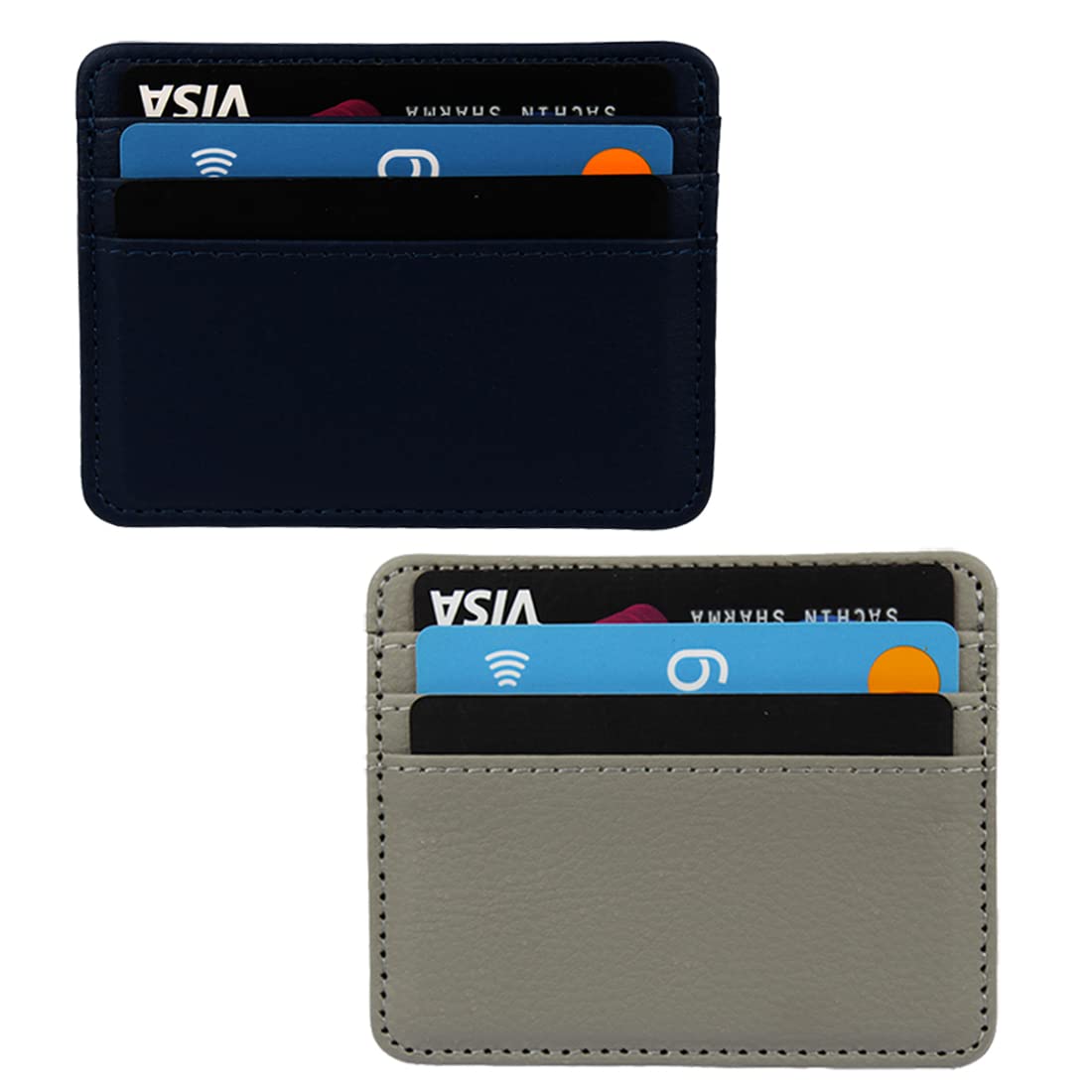 Blue & Grey Slim Leather ATM/Credit/Debit for Men/Women 4 Slots Card Holder-image-12