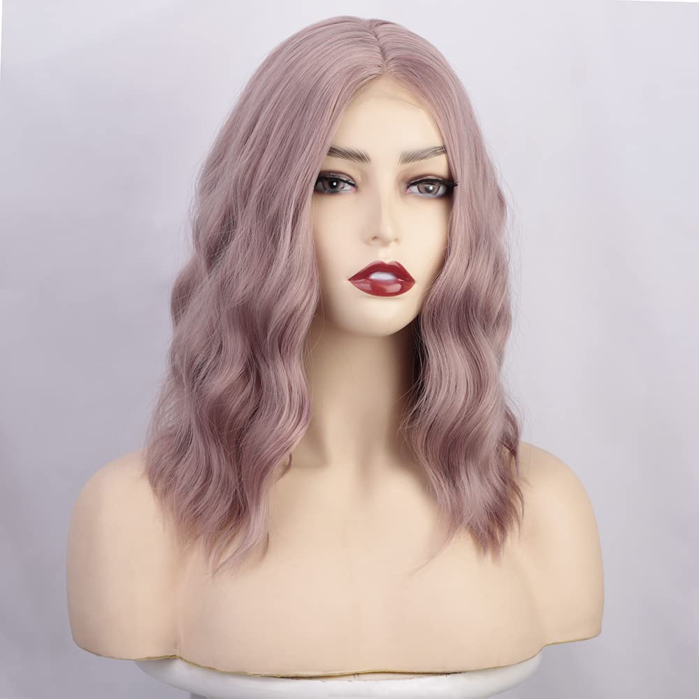 Luovce Synthetic Wigs For Women Shoulder Length Short Wavy 14 inches Lilac Color - Image 3