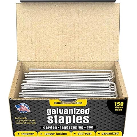 150 6-Inch Galvanized Garden Landscape Sod Staples - Anti-Rust 11-Gauge Pins - Stakes for Weed Barrier Fabric, Ground Cover and Landscaping - Made in USA Cover