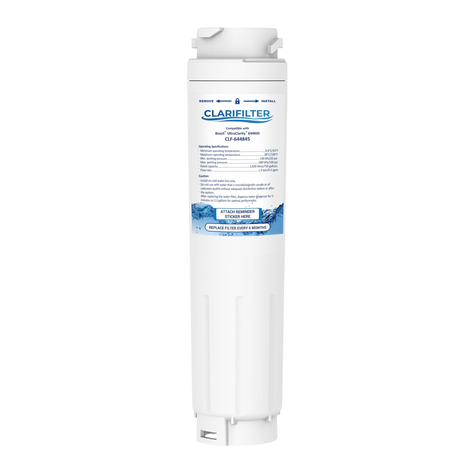 Clarifilter 644845 Fridge Water Filter Cartridge Compatible with Bosch Ultra Clarity 644845, REPLFLTR10, 9000194412, 740560; Haier 0060820860, 0060218743; Bypass Cartridge; Rangemaster DxD 90170 (1)