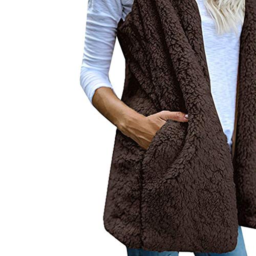 Chaleco de invierno para mujer cálido con capucha estilo sudadera café 4