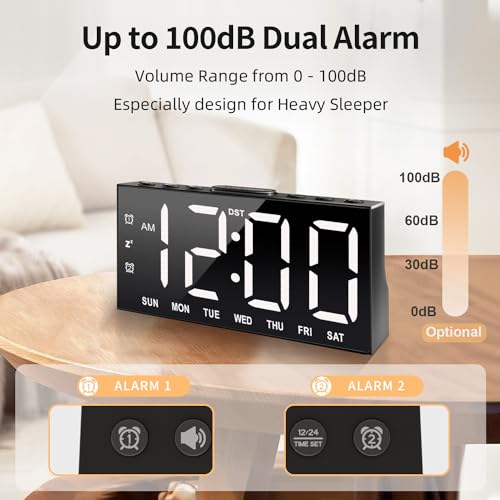 Jall CH-05 Digital Alarm Clock With Large Display Big Bold Numbers, Dimmer, 2 Usb Charging Ports, Snooze, Small Table Desk Clock For Bedroom thumb #3
