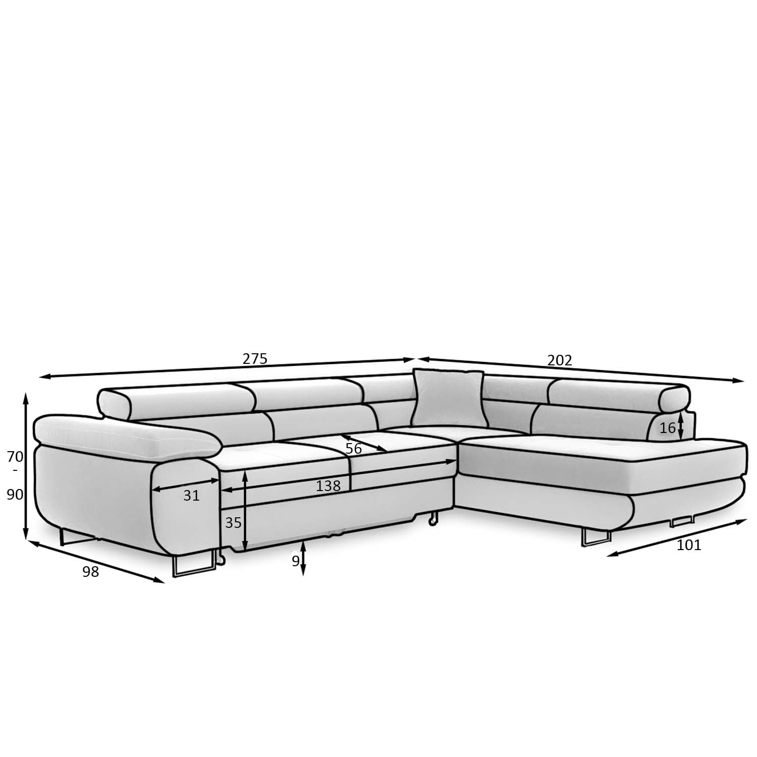 INTENSE DECO Canapé d'angle Droit Convertible Marius Velours côtelé Beige
