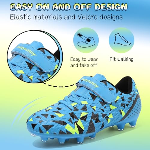 Kids Football Boots Boys AG/FG Football Shoes Girls Rugby Boots Soccer Shoes Soccer & Rugby, Unisex Indoor/Outdoor Training & Running Sneakers Blue Green - Image 4