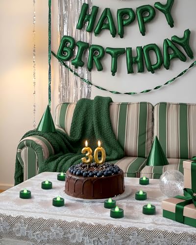 Image of Amagic 30 Pcs Green Flickering Flameless Tea Lights Battery Operated, 200+ Hours Long Lasting Colored Candles for Party, St. Patrick, Table Centerpiece, Home Decor, Mardi Gras, Halloween, Christmas