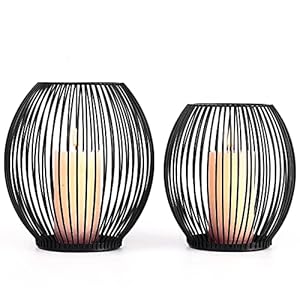 OLEEK Outdoor Candle Holder Decor Set – Black Candle Holder – Candles Holders for Table Centerpiece – Hurricane Candles Holder for Pillar Candles Cage Candle Holders Black Wire Decorative