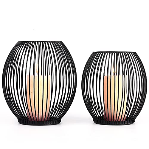 OLEEK Outdoor Candle Holder Decor Set – Black Candle Holder – Candles Holders for Table Centerpiece – Hurricane Candles Holder for Pillar Candles Cage Candle Holders Black Wire Decorative