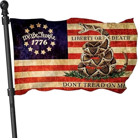 Dont Tread On Me Flag 3x5 Ft For Outside, Double Printed Don't Tread On Me Flags Banner, USA American Gadsden Rattlesnake Garden Flag Outdoor With UV Fade Proof Cover