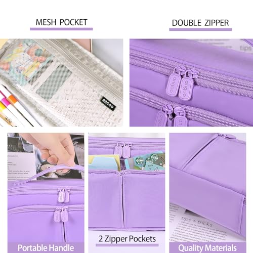 Image of Pencil Case Large Capacity Pencil Pouch Pen Bag with Handle, Portable Pencil Case Pencil Bags with Zipper Student Stationery Bag for Girls and Boys Teen Adults Men Women (Purple)