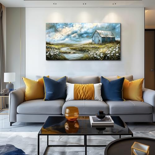 PHAOHUAXM Wall Art For Living Room Gray Canvas Wall Decor For Bedroom Field Scenery Flower Watercolour Painting Restaurant Office Decorations Wall Pictures Printing Artwork Home Decor 20x40 In