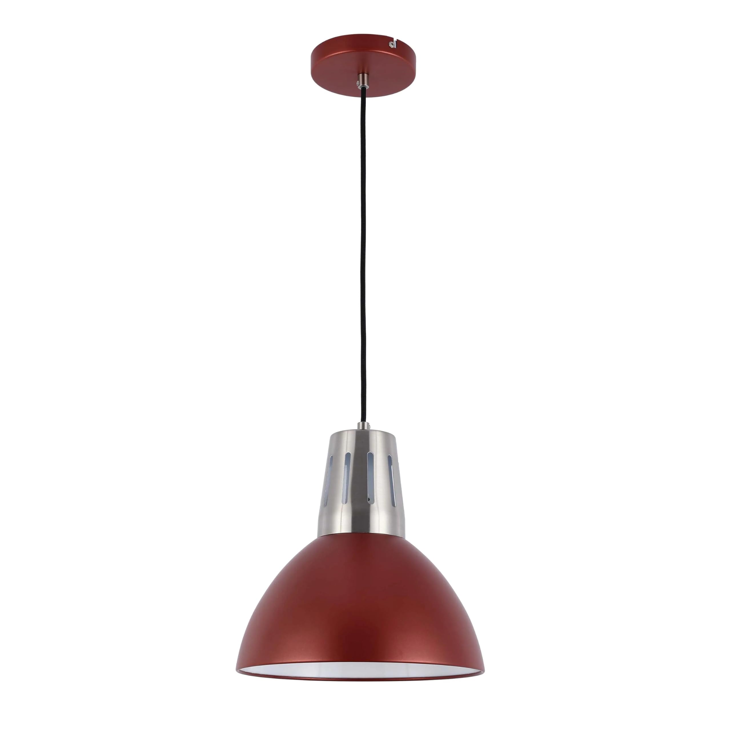 TEKLED Modern Dome Pendant Light Ceiling Hanging Fixture for Kitchen Island, Dining Room, Living Room, Bedroom, Hallway, Adjustable Height Steel Chandelier, E27 Base - Glossy Red (150cm Cord)