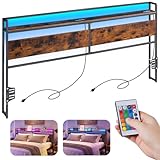 ELYKEN Headboard for King Size Bed, Backboard with Outlets, USB Port, LED Light, Headboard with Shelf, Freestanding Sturdy Back Board with Adjustable Accessory to Different Bed Frames, Rustic Brown