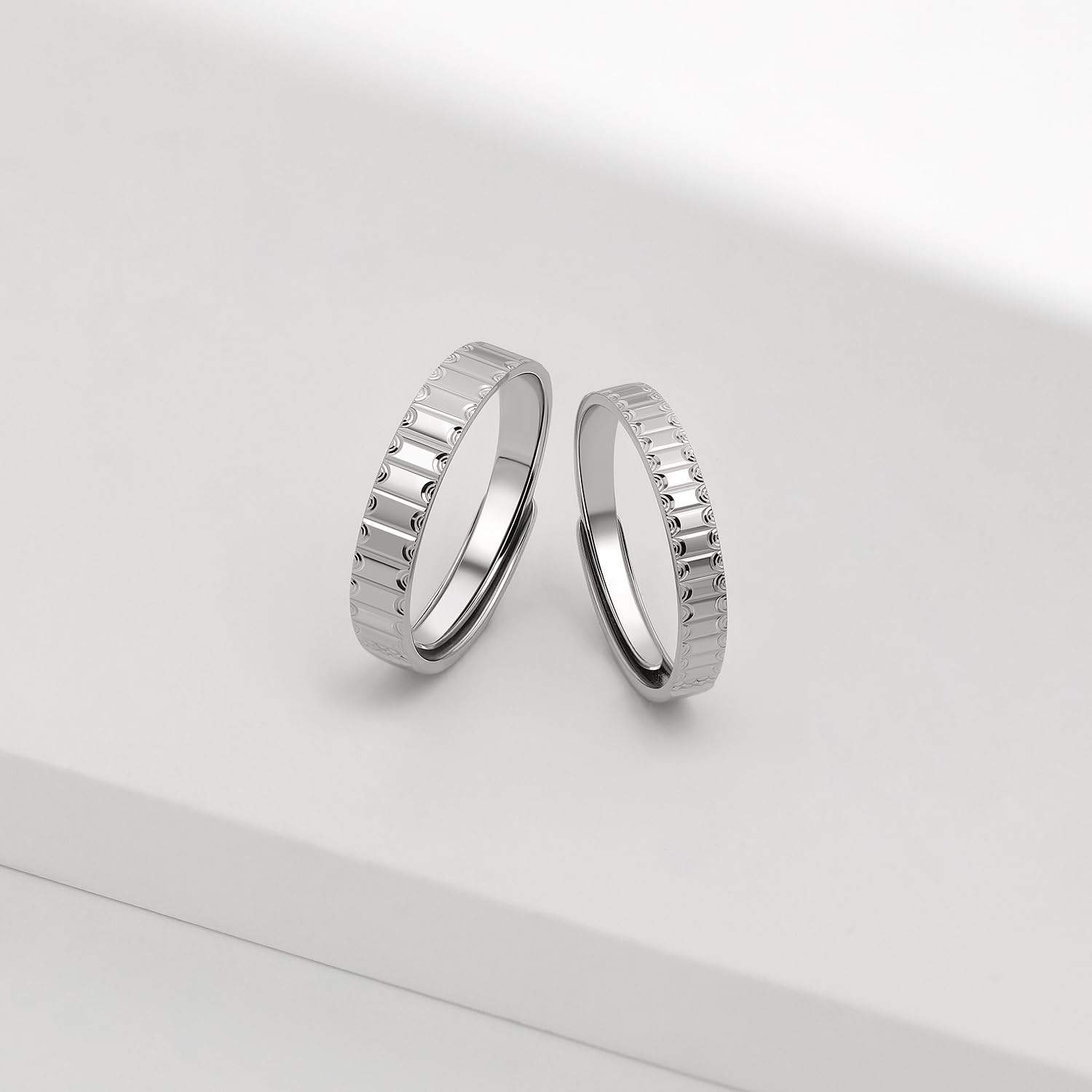 Meissa Anillos de Pareja Ajustables de Plata 925 con Relieve Geométrico Alianzas Modernas para Compromiso o Boda