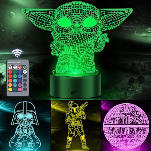 VSATEN 3D Star Wars Night Light for Kids - 4 Pattern & 16 Color Change Decor Lamp with Smart Touch & Remote Control, Star Wars Gifts for Boys Girls Star Wars Fans