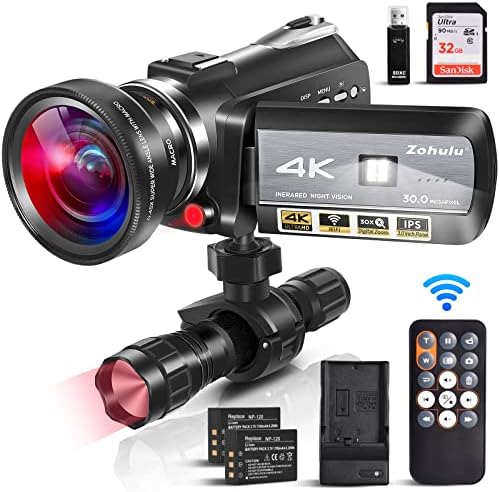 Camcorders Video Camera 4k, Wifi Full Spectrum Camcorder, Ultra Infrared Night Vision Paranormal Investigation Camera with 60fps 30MP 30X Digital Zoom-Ghost Hunting Camera(2 Batteries, 32GB SD card)
