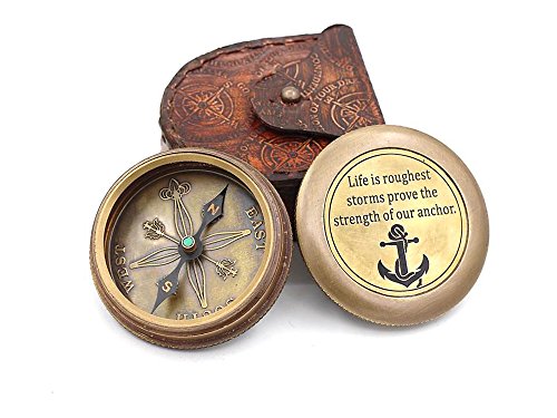 ROORKEE INSTRUMENTS (INDIA) A NAUTICAL REPRODUCTION HOUSE Life is a roughest Storms Prove The Strength of Your Anchor-Brass Compass/Case