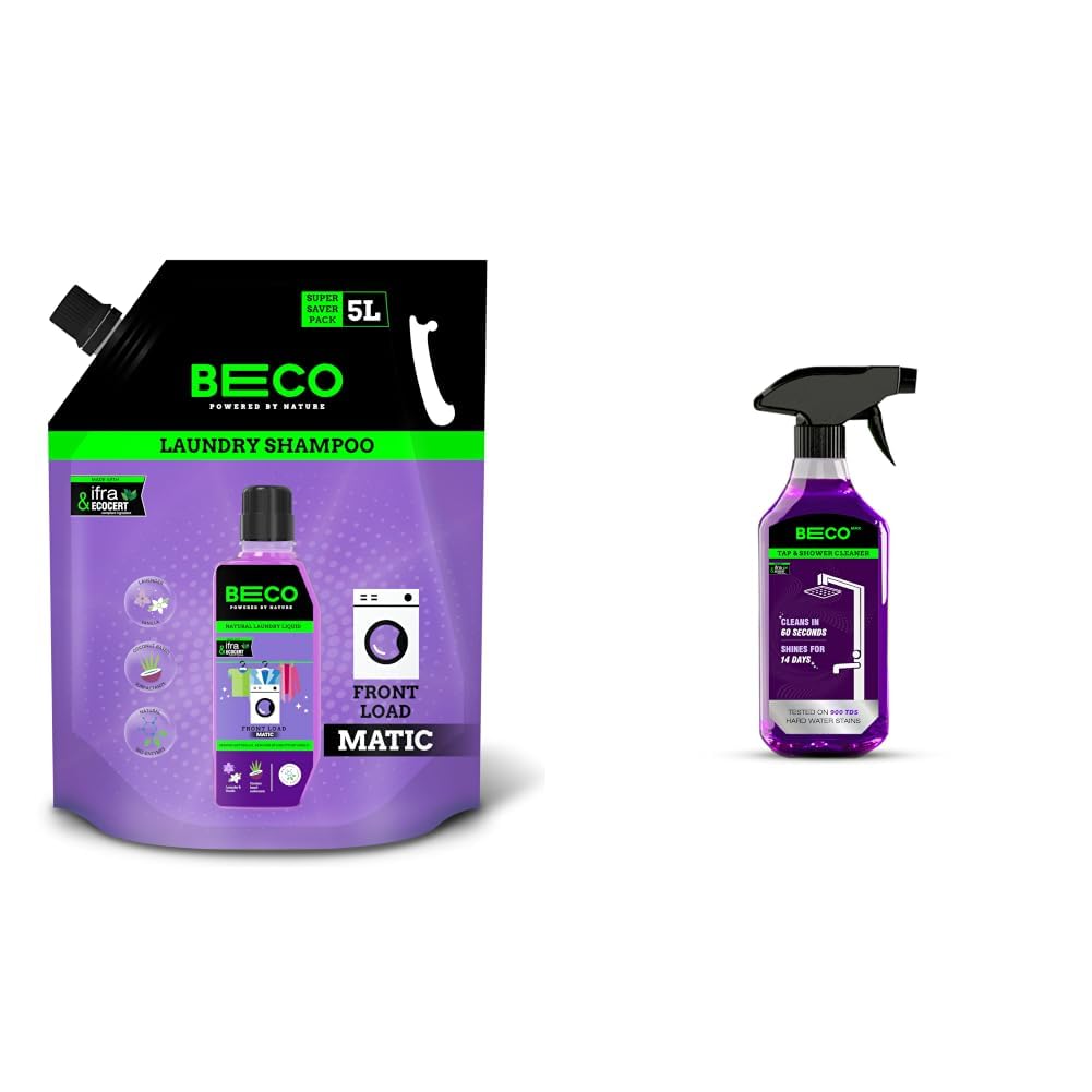 Beco Natural Liquid Detergent Front Load - 5L Refill Pack | Tough Stain Removal | Lavender & Vanilla Freshness | Retains Brightness & Shine | Chemical Free | Front Load Washing Machine Liquid-image-19